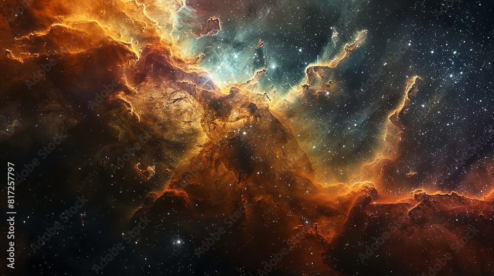 Fototapeta premium Breathtaking Landscape Photo of a Colorful Space Nebula Capturing the Vibrant Beauty and Wonders of the Cosmos
