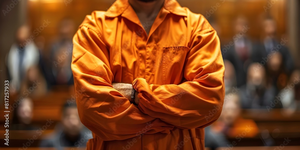 Defendant in orange jumpsuit admits guilt during court proceedings. Concept Courtroom Confessions, Legal System, Criminal Justice, Sentencing Hearings, Guilty Pleas
