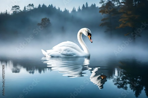 swans on the lake at sunset