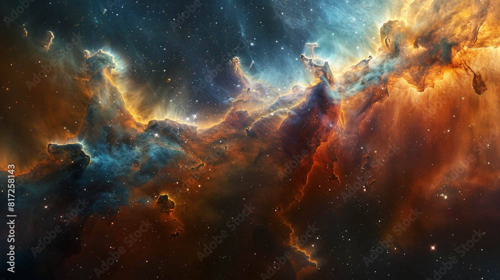 Fototapeta premium Breathtaking Landscape Photo of a Colorful Space Nebula Capturing the Vibrant Beauty and Wonders of the Cosmos