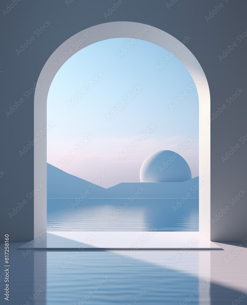 Fototapeta premium Window in the sky in blue colors and view on sea.