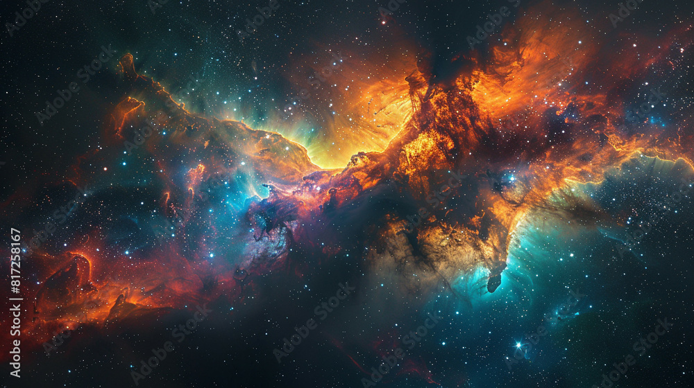 Fototapeta premium Breathtaking Landscape Photo of a Colorful Space Nebula Capturing the Vibrant Beauty and Wonders of the Cosmos