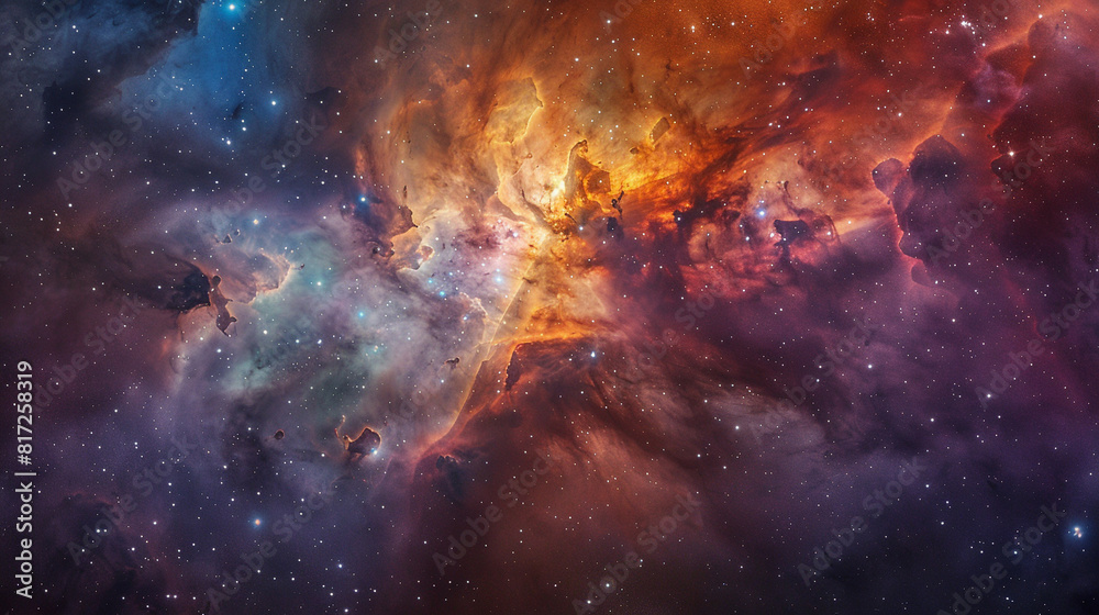 Fototapeta premium Breathtaking Landscape Photo of a Colorful Space Nebula Capturing the Vibrant Beauty and Wonders of the Cosmos