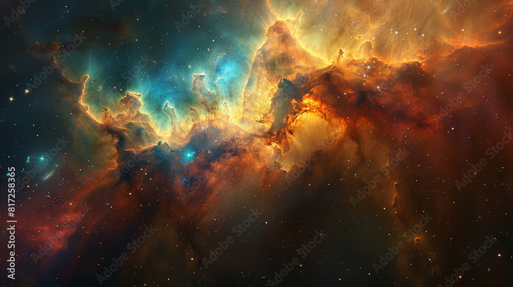 Naklejka premium Breathtaking Landscape Photo of a Colorful Space Nebula Capturing the Vibrant Beauty and Wonders of the Cosmos