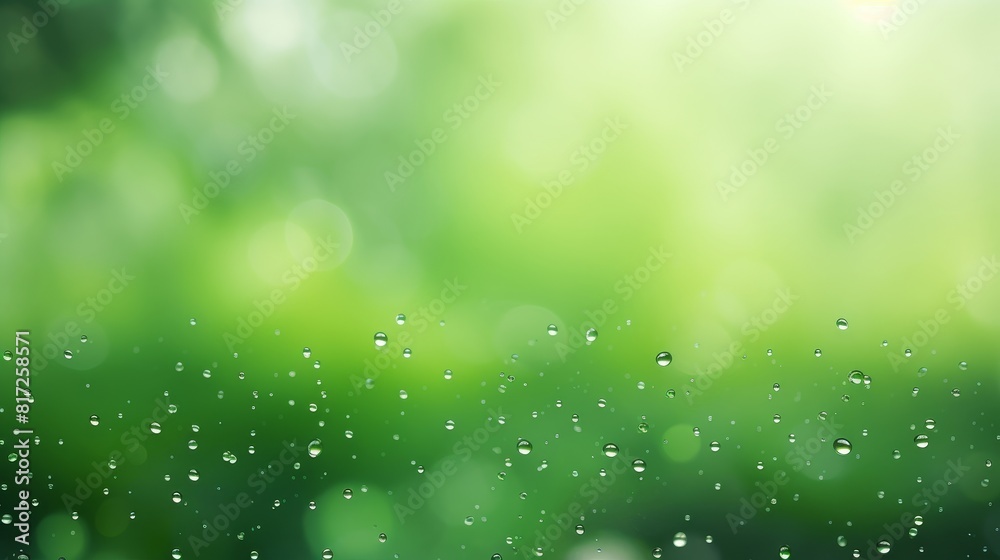 A green bokeh background with raindrops perfect as a copy space