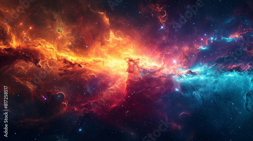 Breathtaking Landscape Photo of a Colorful Space Nebula Capturing the Vibrant Beauty and  Wonders of the Cosmos © Pixel