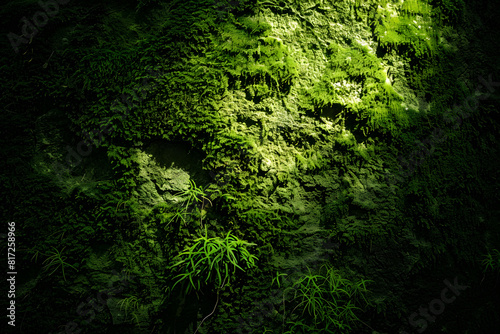 Enchanted forest moss texture background, perfect for fantasy-themed designs or nature-related projects. © ELmidoi-AI