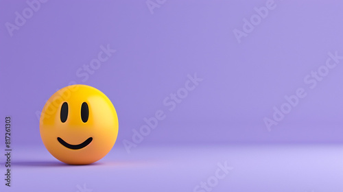 A minimalist 3D of a single yellow loving emoji on a solid violet background.