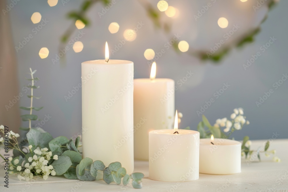 Pillar Candles. Burning Aromatic Candles Creating Beautiful Atmosphere Pillar Candles. Burning Aromatic Candles Creating Beautiful Atmosphere