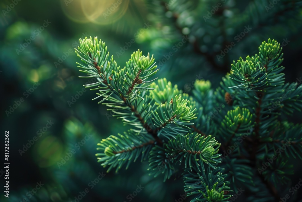 Pine Needle Background. Fresh Spring Spruce Branch with Natural Green Buds Pine Needle Background. Fresh Spring Spruce Branch with Natural Green Buds