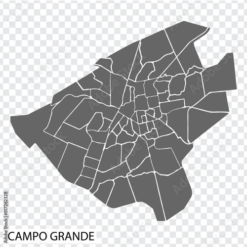 Bilde på lerret High Quality map of Campo Grande is a city of Brazil, with borders of the districts