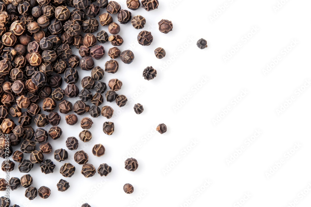 Pepper Background. Top View of Black Pepper Pile on White Background Close-up Pepper Background. Top View of Black Pepper Pile on White Background Close-up