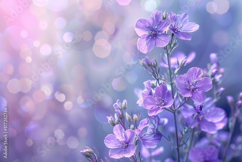 Spring Purple Flowers. Abstract Background with Blossoming Flora in Purple Tones © Serhii
