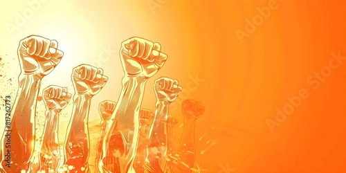Cartoon illustration of raised fists with freedom written for Nelson Mandela Day. Concept Nelson Mandela Day, Cartoon Illustration, Raised Fists, Freedom, Social Justice