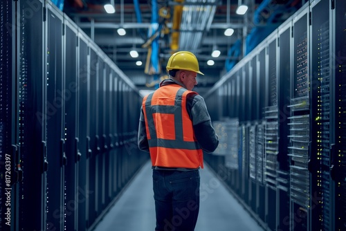 Engineer inspects servers in data center © gearstd