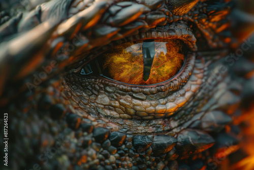 A close up of a dragon's eye with a red and orange hue © Formoney
