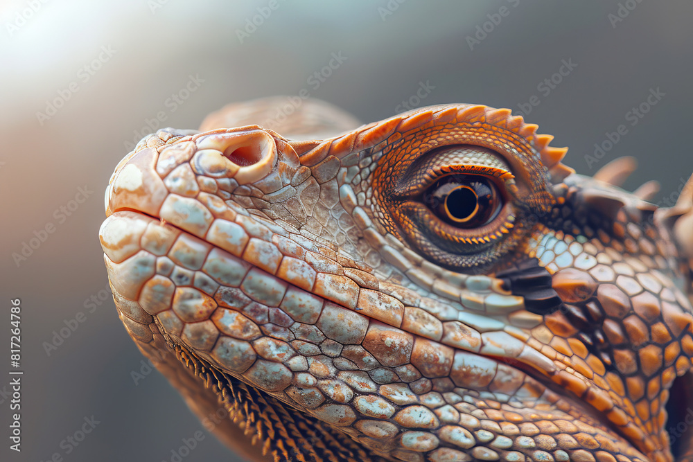 Fototapeta premium A lizard with a brown and white face and a black eye