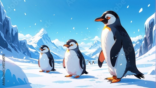 Wallpaper game art  penguins in the frozen land