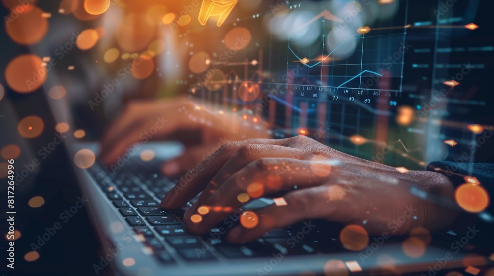 Investment schedule, calendar, and stock market trading management on businesswoman's laptop, hands, or overlay. Zoom, financial staff typing on networking, budgeting, or cryptocurrency. Investment schedule, calendar, and stock market trading management on businesswoman's laptop, hands, or overlay. Zoom, financial staff typing on networking, budgeting, or cryptocurrency.