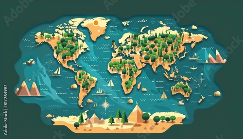 Image of the world map as seen from the top
