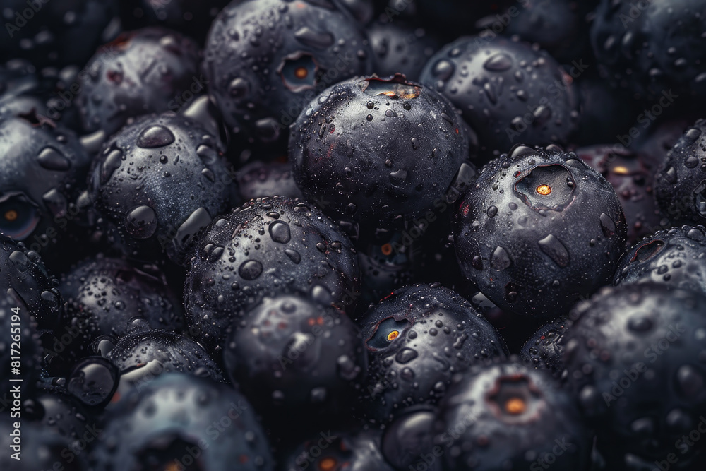 A bunch of black grapes with water droplets on them A bunch of black grapes with water droplets on them