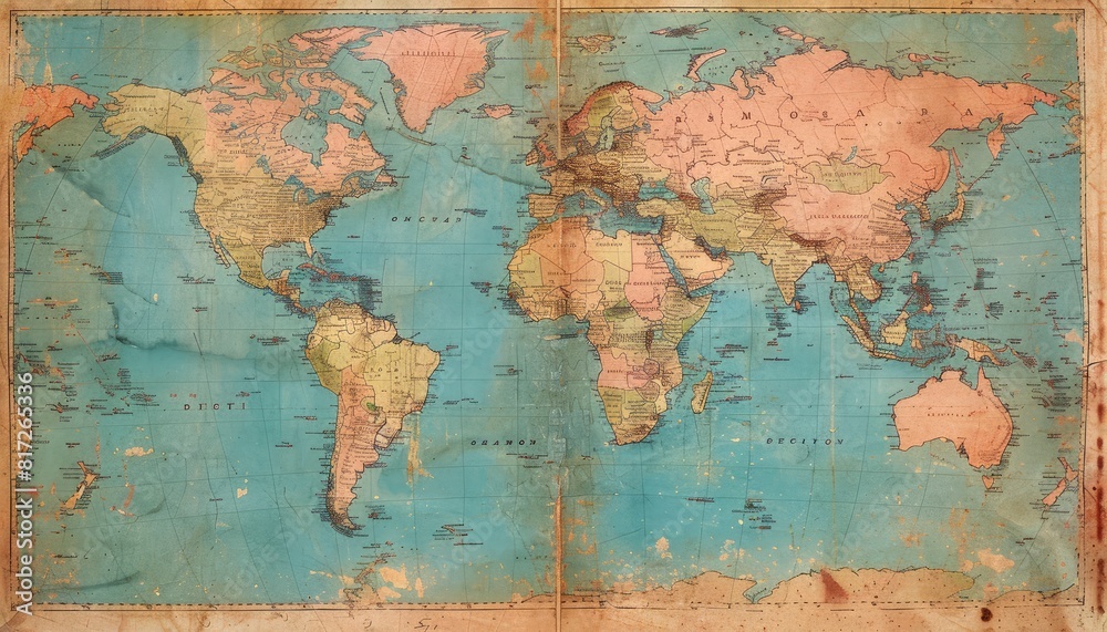 Image of the world map as seen from the top Image of the world map as seen from the top