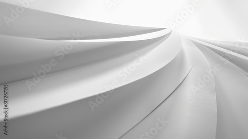  A monochrome image of a curvaceous white wall illuminated from above and below, with light filtering in through both the top and base photo