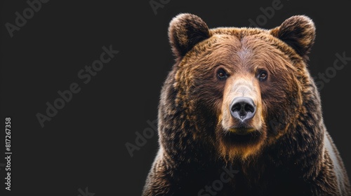  A tight shot of a brown bear's face against a black backdrop, the bear's head subtly blurred