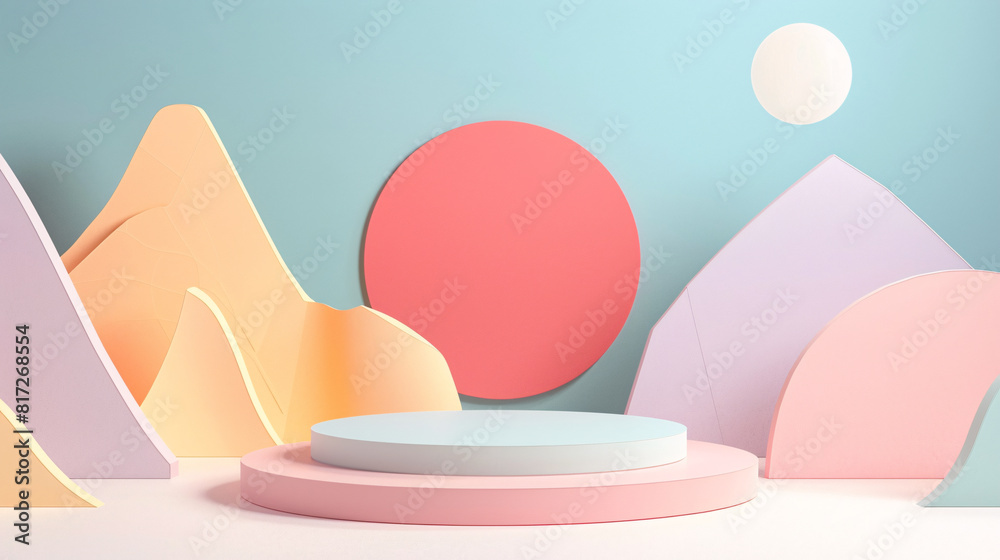 A colorful mountain range with a red circle in the middle A colorful mountain range with a red circle in the middle