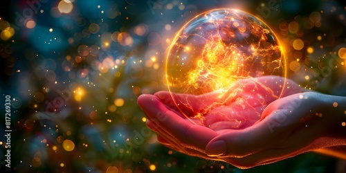 Balancing Humanity and Technology  Ethical Development Illustrated by Hands Holding Glowing Orb. Concept Ethical Development  Humanity   Technology  Hands Holding Orb  Illustration  Balance