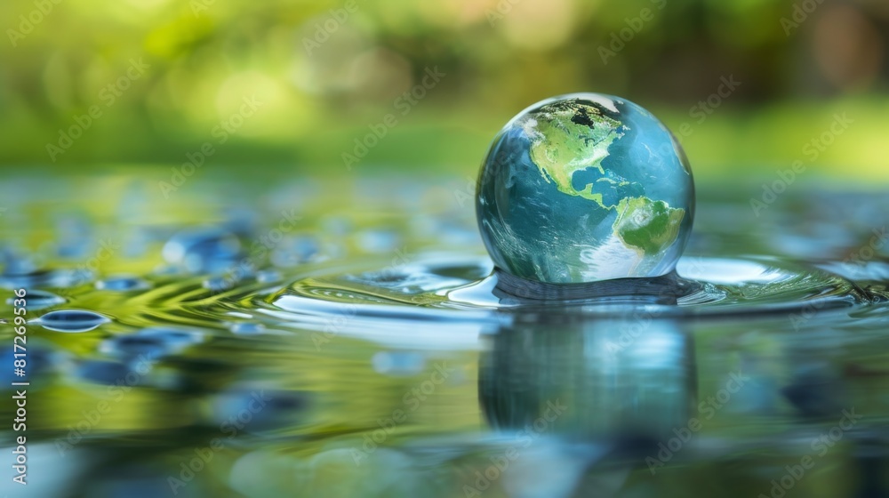 clear water shape earth in the water  , Save Water on Earth Day: Environmental Protection Promotion