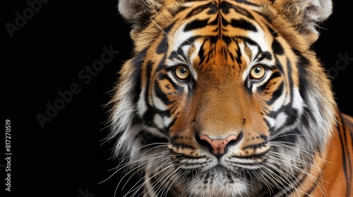  A tight shot of a tiger s intense gaze on black  facing the camera