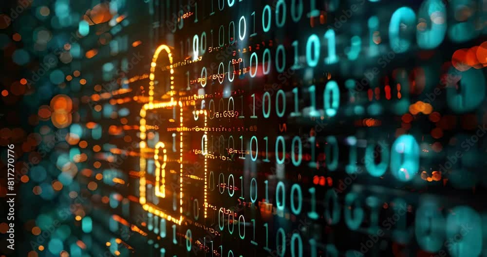 Data encryption represented by a close-up of a digital lock over binary code. Cybersecurity expert Data encryption represented by a close-up of a digital lock over binary code. Cybersecurity expert