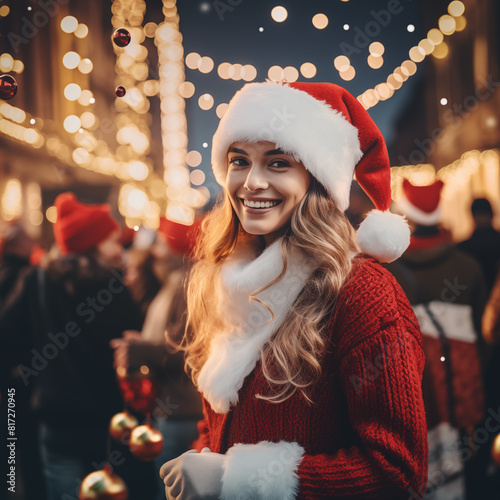 Christmas card template. Happy New year backdrop. Beautiful gift box.