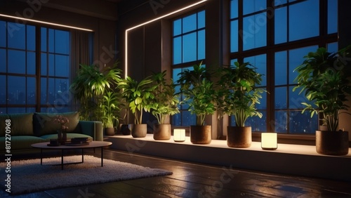 Modern living room, in minimalist Scandinavian style