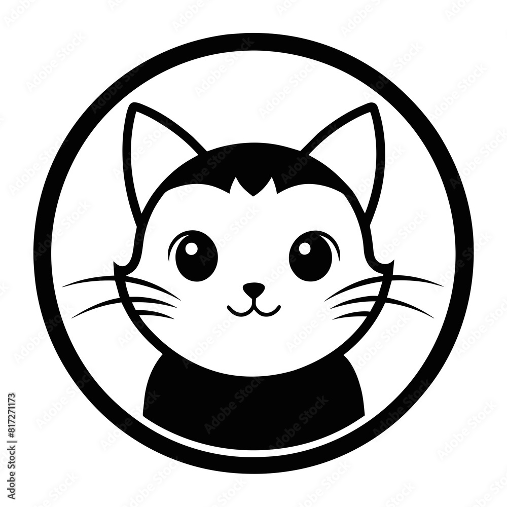 Cat Log Icon in Circle - High-Quality Vector Art
