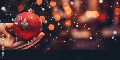 Christmas card template. Happy New year backdrop. Beautiful gift box.