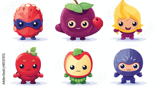 Set of fruit and berry hero superhero characters in