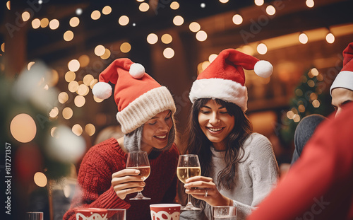 Christmas card template. Happy New year backdrop. Beautiful gift box.