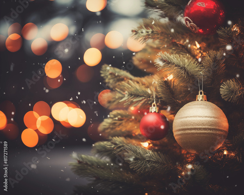 Christmas card template. Happy New year backdrop. Beautiful gift box.