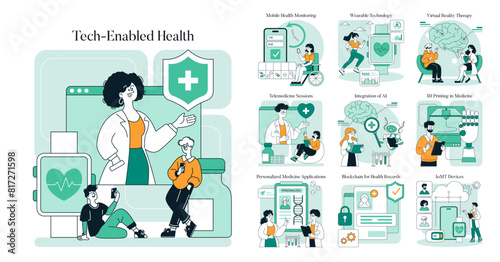 Tech Enabled Health. Flat Vector Illustration