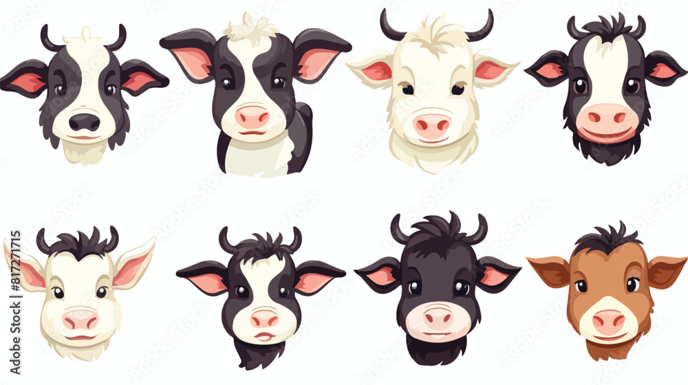 Set of funny cow head logo templates cartoon vector