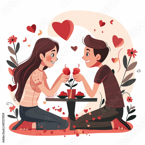 couple dining valentines day illustration