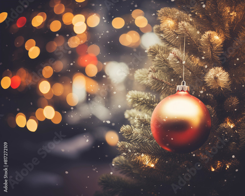 Christmas card template. Happy New year backdrop. Beautiful gift box.