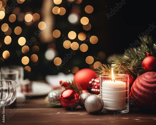 Christmas card template. Happy New year backdrop. Beautiful gift box.