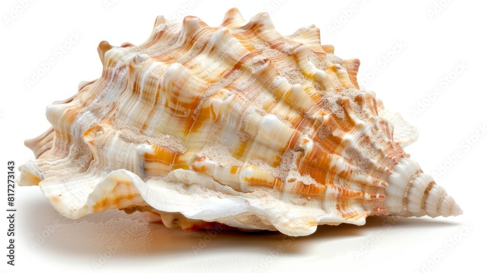 Close-up of a seashell against a white backdrop Reflection of light on seashell, revealing bottom portion Close-up of a seashell against a white backdrop Reflection of light on seashell, revealing bottom portion