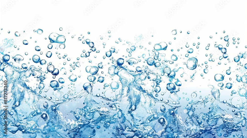 Vector illustration portraying underwater air bubbles fizzing and streaming on a white background, resembling effervescent drink bubbles in water or a sea aquarium. Vector illustration portraying underwater air bubbles fizzing and streaming on a white background, resembling effervescent drink bubbles in water or a sea aquarium.
