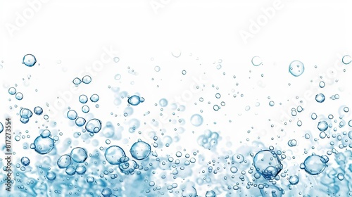 Vector illustration portraying underwater air bubbles fizzing and streaming on a white background, resembling effervescent drink bubbles in water or a sea aquarium.