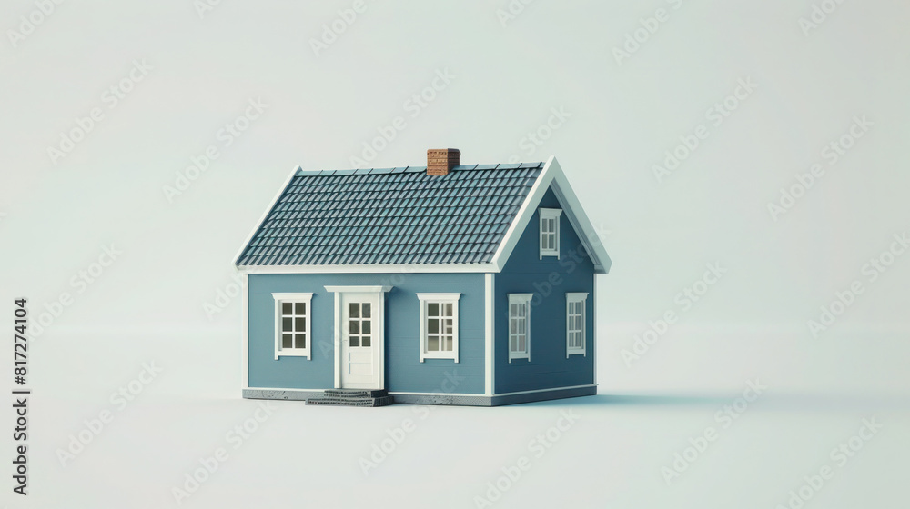 Blue house mockup. Miniature in the form of plastic toy figure Blue house mockup. Miniature in the form of plastic toy figure