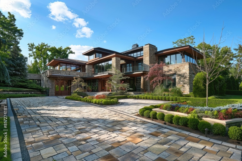 Outside Of Home. Modern American Estate with Impressive Brown Stone Exterior Design